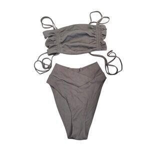 Aerie black small bikini two piece set cinched top high waisted